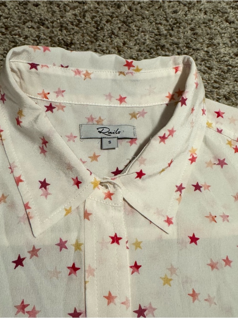 Rails White Silk Star Print Button-Up Shirt - S - Picture 3 of 7